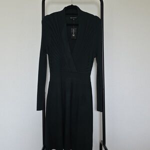 INC International Concepts Dark Green Ribbed V-Neck Long Sleeve Dress
